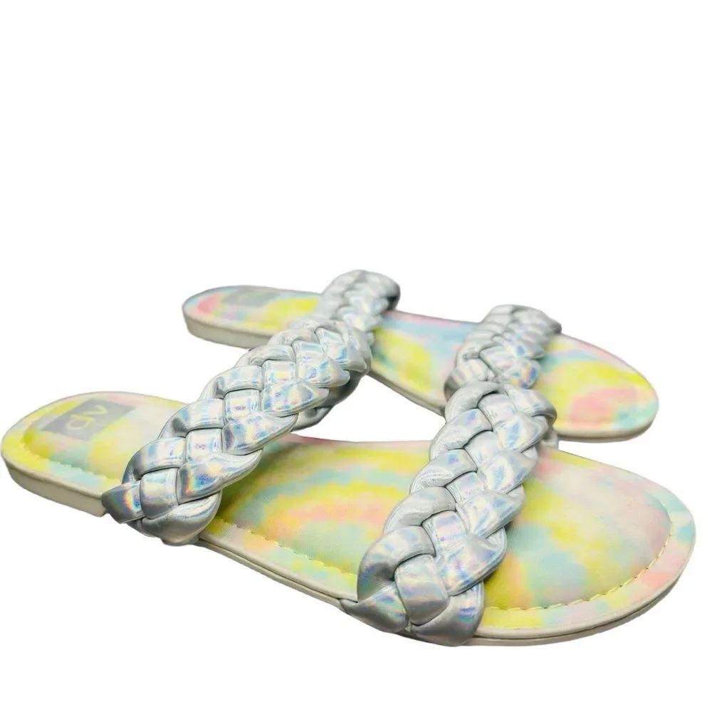 DV By Dolce Vita Slip On Girls Sandal 5 Braided Straps Rainbow Silver Careena